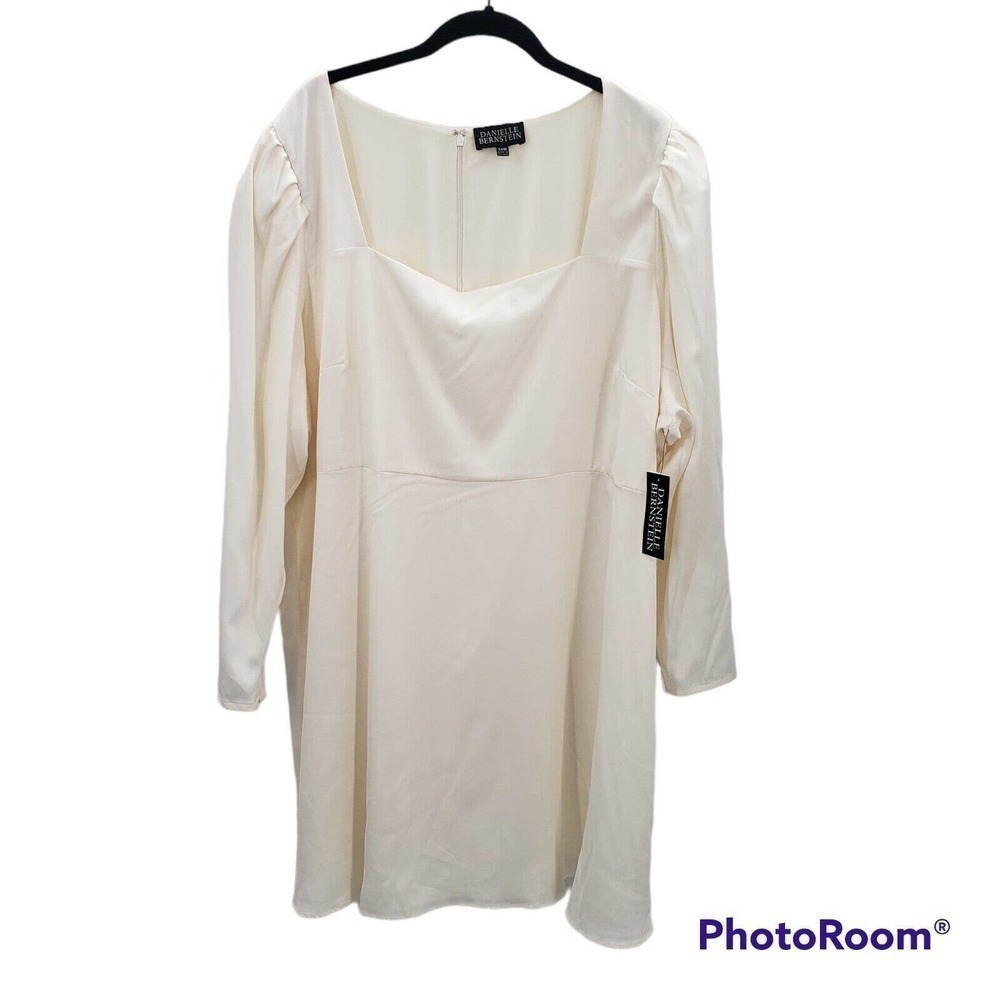 Danielle Bernstein ivory long sleeve dress womens plus size 24w 24 square neck